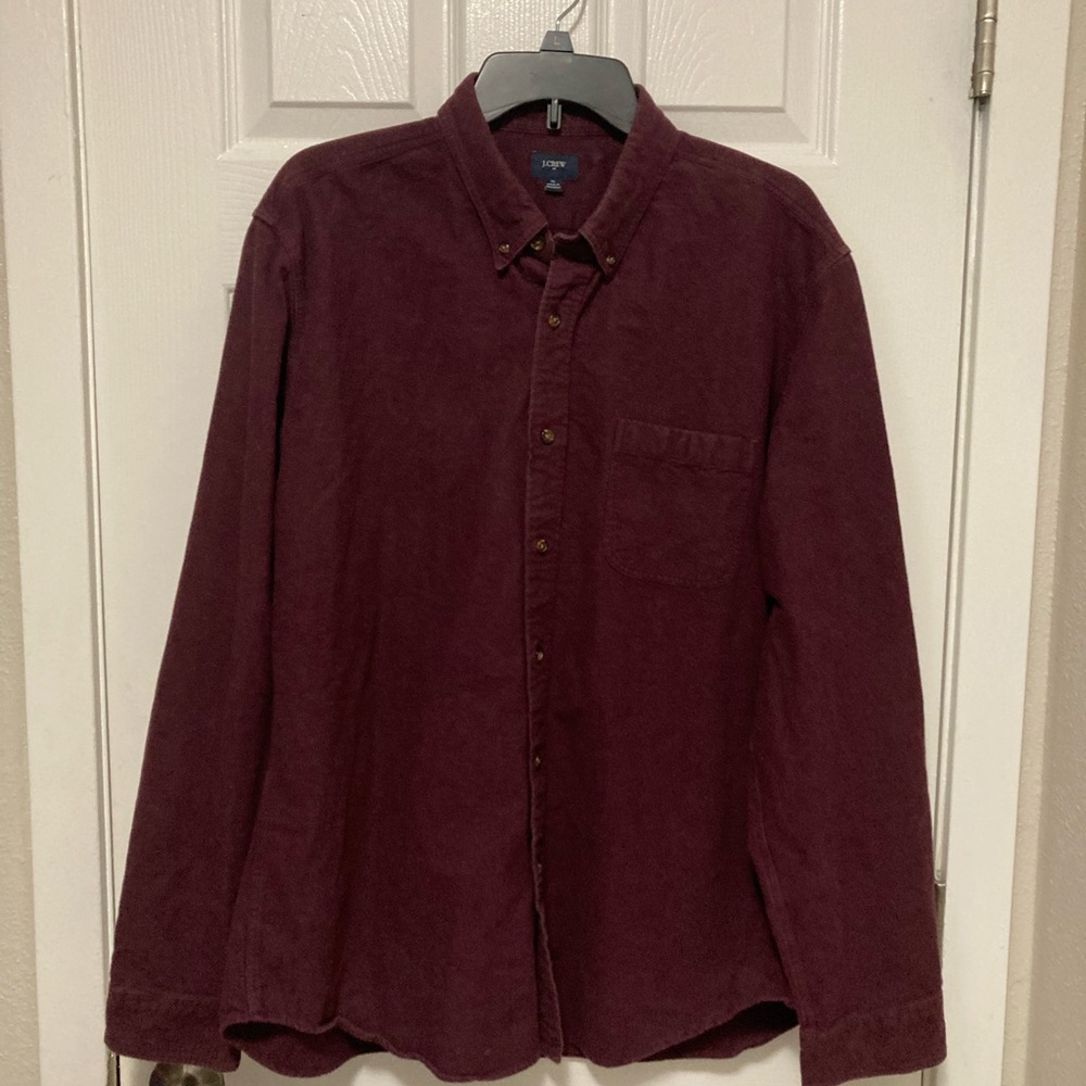*J. Crew Maroon Men’s Flannel Elbow Patch XL Button Down Long Sleeve Shirt #IH